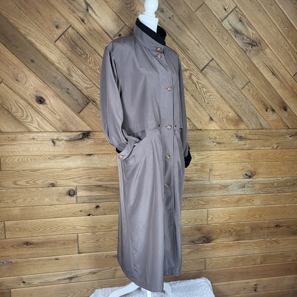 Vintage Y2K Utex Design Trench Coat Womens 8 Longline Duster Taupe Black